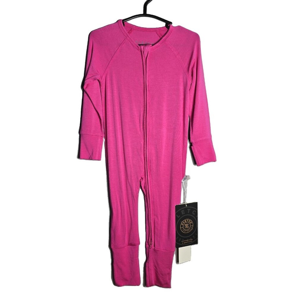 Fletch Bamboo Solid Hot Pink Zip‎ Romper 6-12m Convertible NWT